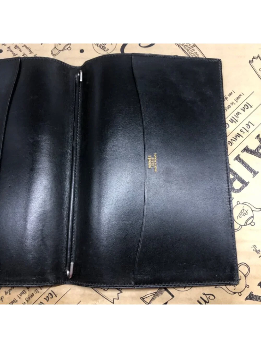 Hermes Notebook Schedule Note Cover Leather Black Business Agenda